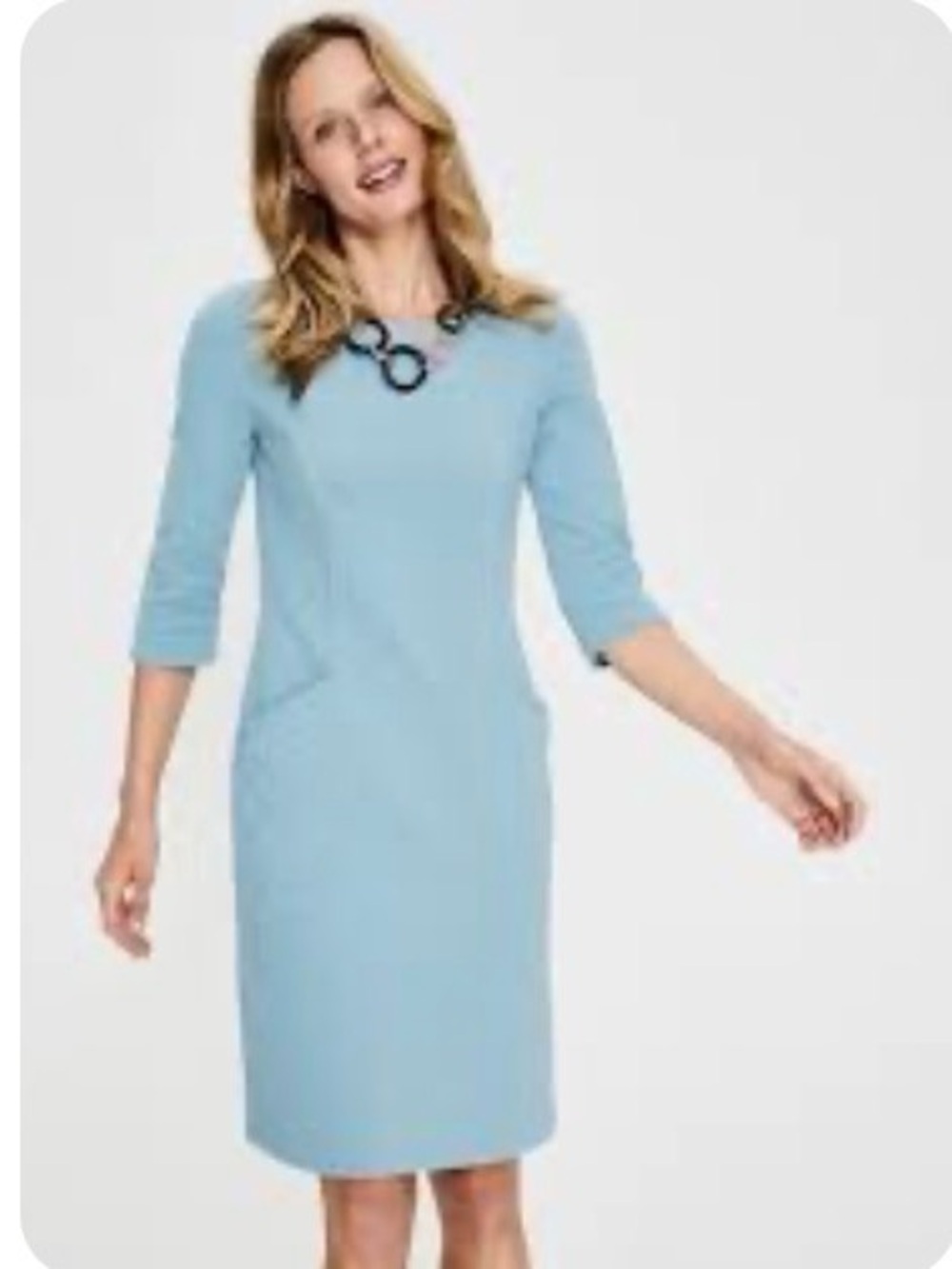 Boden Blue Sheath Dress with Bateau Neckline